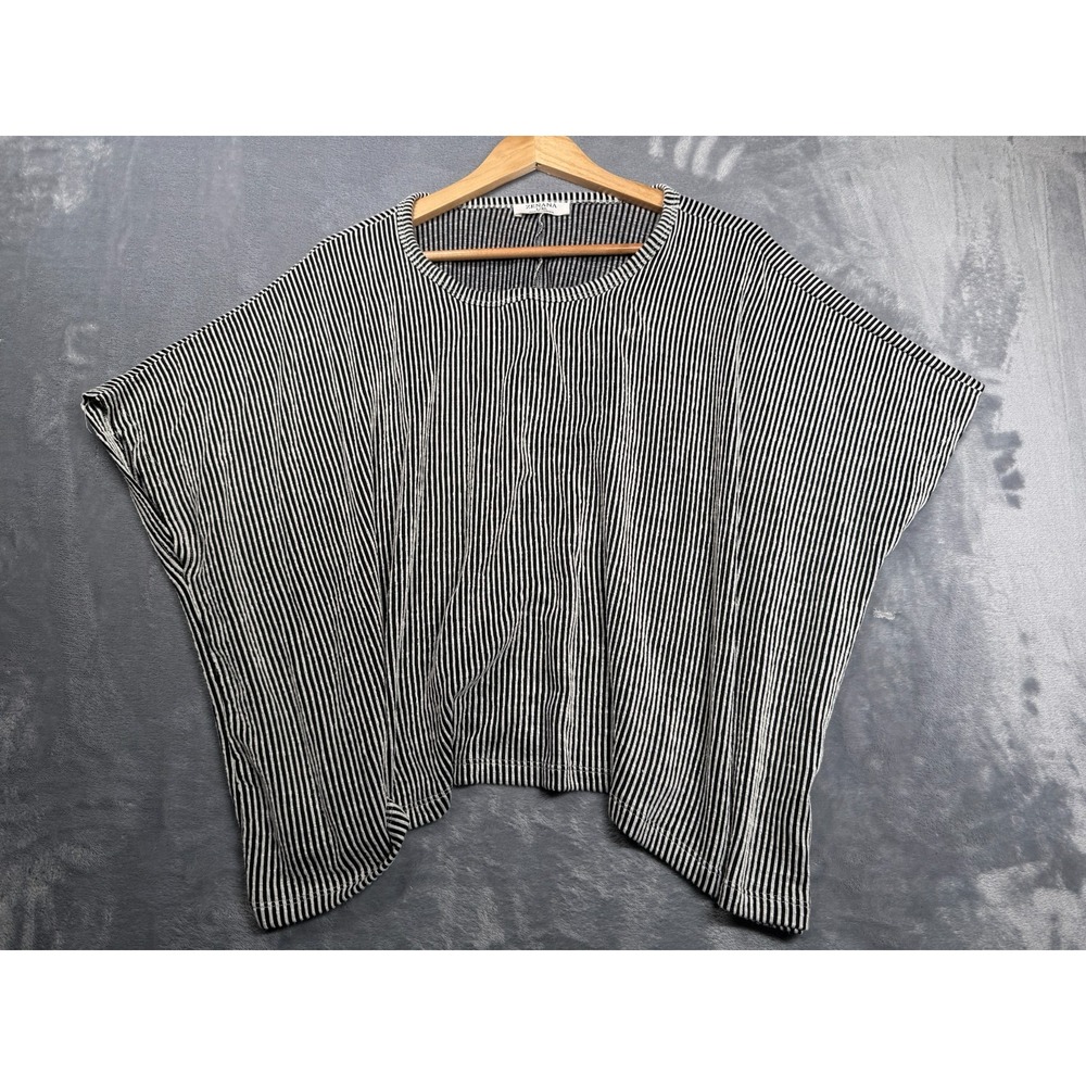 Zenana Ribbed Poncho Top Womens L/XL Gray Black Striped Rayon Stretch Round Neck